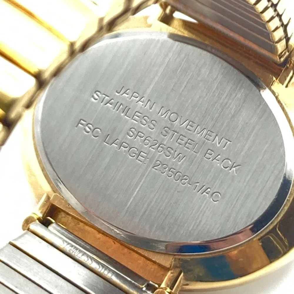 Women's Easy Reader Watch Gold Tone Crystals 43mm Wide Stretch Band New Battery
